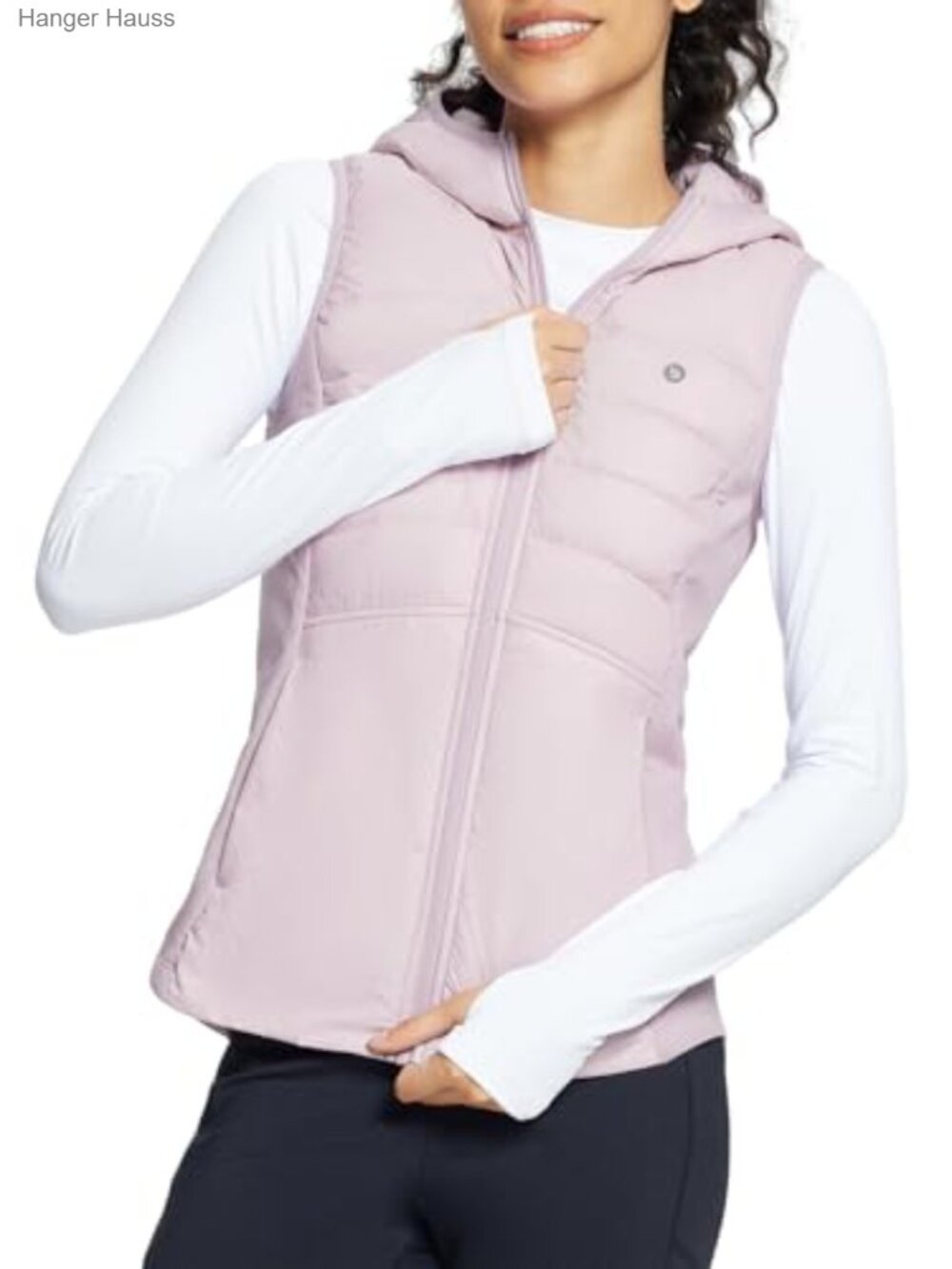 Women's Sleeveless Quilted Running Vest with Hood, Water Resistant, 2 Pockets,